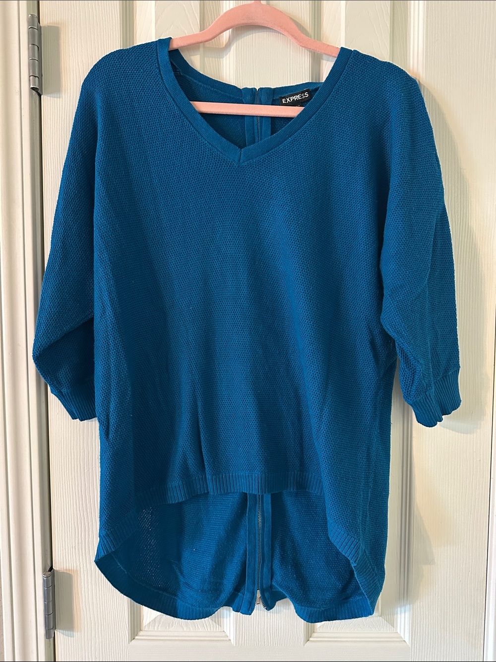Express Teal V-Neck Knit Sweater